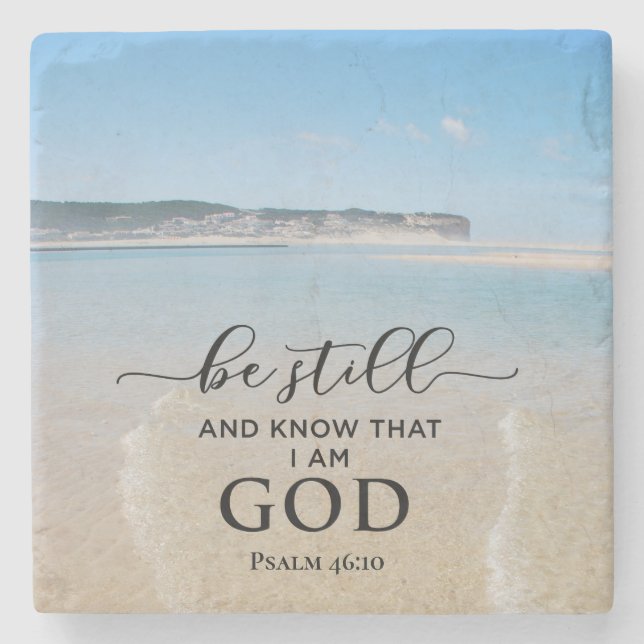 Bible Verse Psalm 46:10 Ocean View Stone Coaster (Front)
