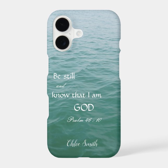 Bible verse Psalm 46:10 with ocean view iPhone Case (Back)