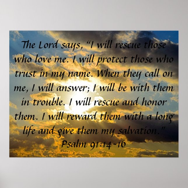 bible verse psalm 91:14-16 poster (Front)