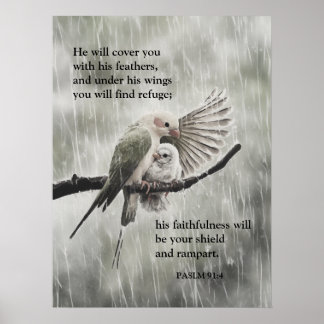 Bible Verse Psalm 91:4 - Christian Faith Poster