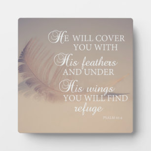 Bible verse psalm 91:4 feathers inspirational plaque