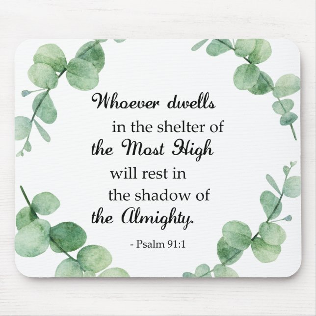 Bible verse Psalm 91 Eucalyptus Wreath Christian Mouse Mat (Front)