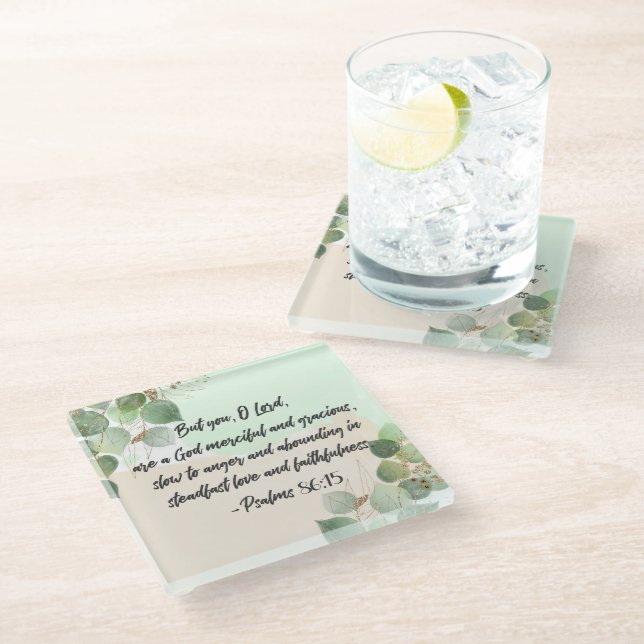 Bible verse Psalm Greenery scripture Glass Coaster (Angled)