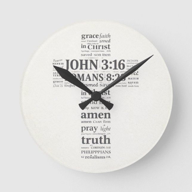Bible Verse Reference Cross Wall Art Round Clock (Front)