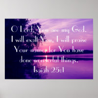 bible verse reminder Isaiah 25:1 on sunset beach