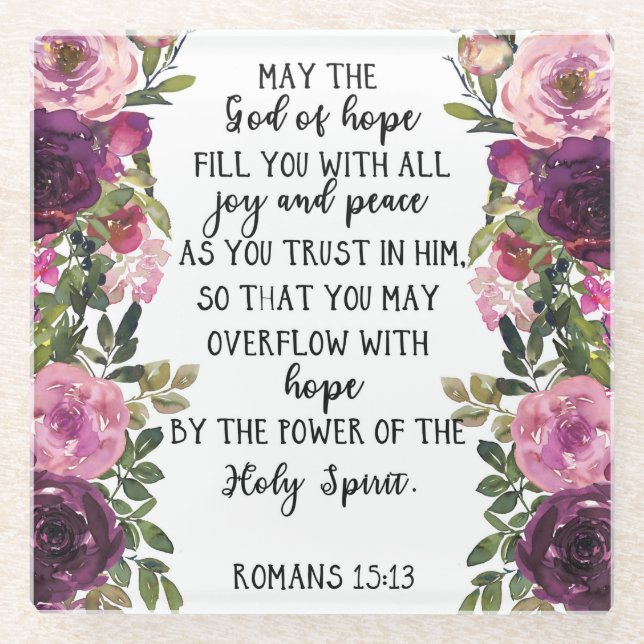 Bible verse Romans plum pink floral scripture Glass Coaster (Front)