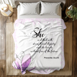 Bible verse Rustic Pink floral Fleece Blanket