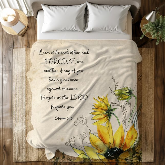 Bible verse Rustic Sunflower Fleece Blanket (Creator Uploaded)
