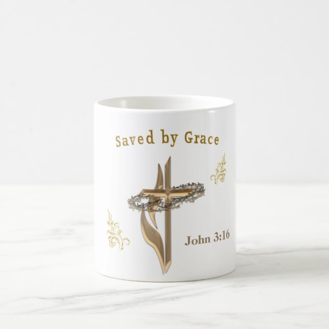 Bible Verse saved by Grace Coffee Mug (Center)