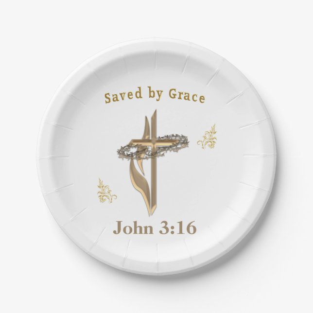 Bible Verse saved by Grace Paper Plate (Front)
