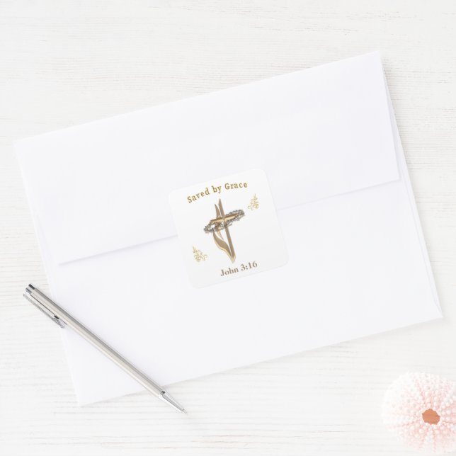 Bible Verse saved by Grace Square Sticker (Envelope)