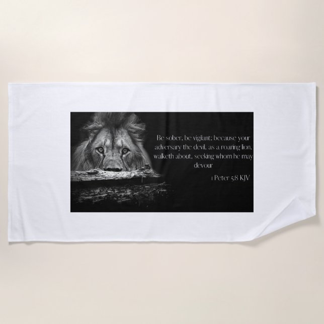 Bible Verse Scripture 1 Peter 5:8 KJV Beach Towel (Front)