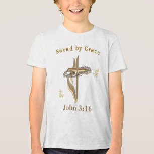 Bible Verse Scripture John 3:16 saved by Grace Tri-Blend Shirt
