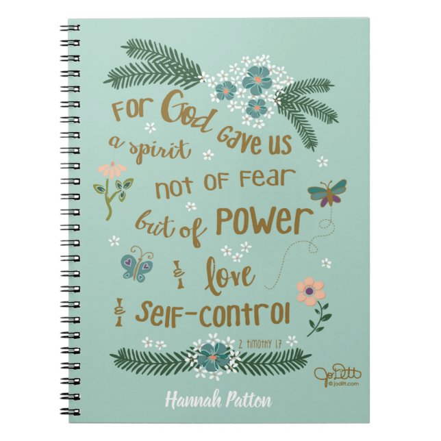 Bible Verse Scripture Mint Floral Personalised Notebook (Front)