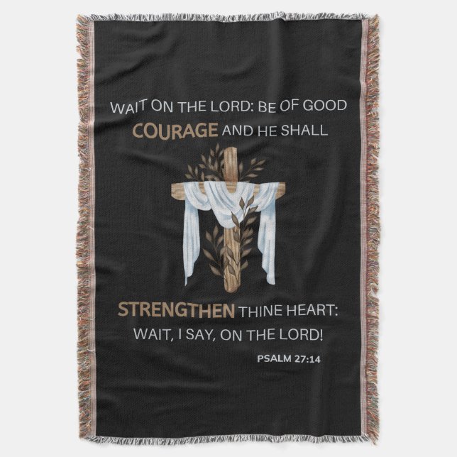 Bible Verse Scripture Psalm 27:14 KJV Throw Blanket (Front Vertical)