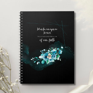 Bible Verse Scripture with Blue Watercolor Flowers Notebook