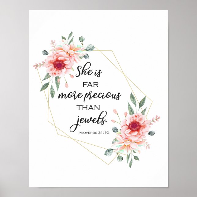 Bible verse, she is far more precious than jewels poster (Front)