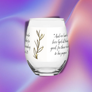 Bible Verse Simple Botanical Brown and White   Stemless Wine Glass