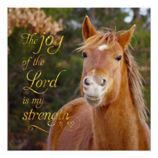 Bible Verse Smiling Chestnut Horse Perfect Poster
