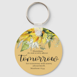 Bible Verse Sunflower Round Keychain