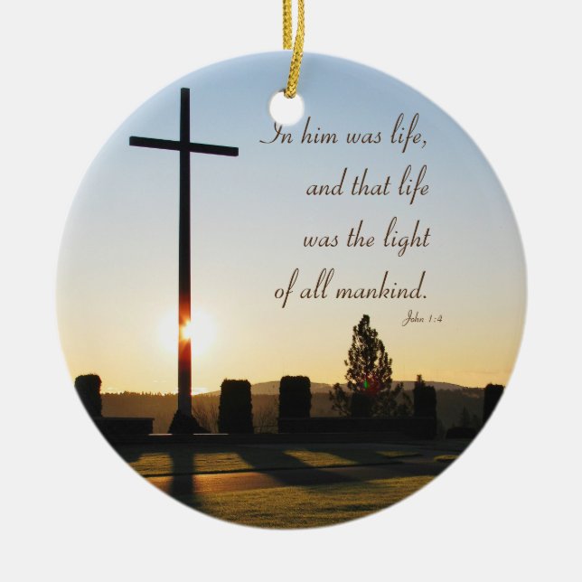 Bible verse sunrise, round ceramic tree decoration (Front)