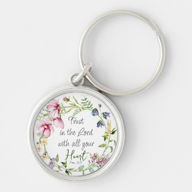 Bible Verse Trust in the Lord with Botanical Theme Key Ring (Front)