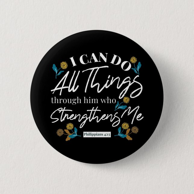 bible verse typography floral art black ver 6 cm round badge (Front)