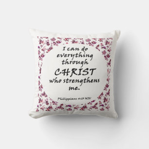Bible verse white floral throw pillows