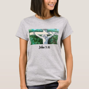 Bible Verse Whites Cross with Jesus T-Shirt