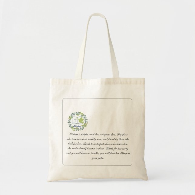 Bible verse Wisodm Personalized Christian Green Tote Bag (Front)