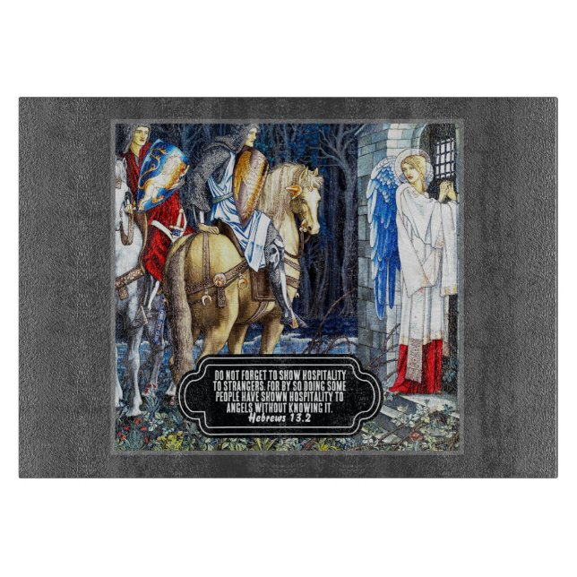 Bible Verse With William Morris Angel Print Cutting Board (Front)