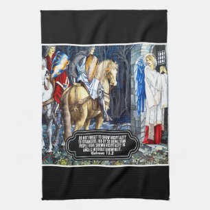 Bible Verse With William Morris Angel Print Tea Towel