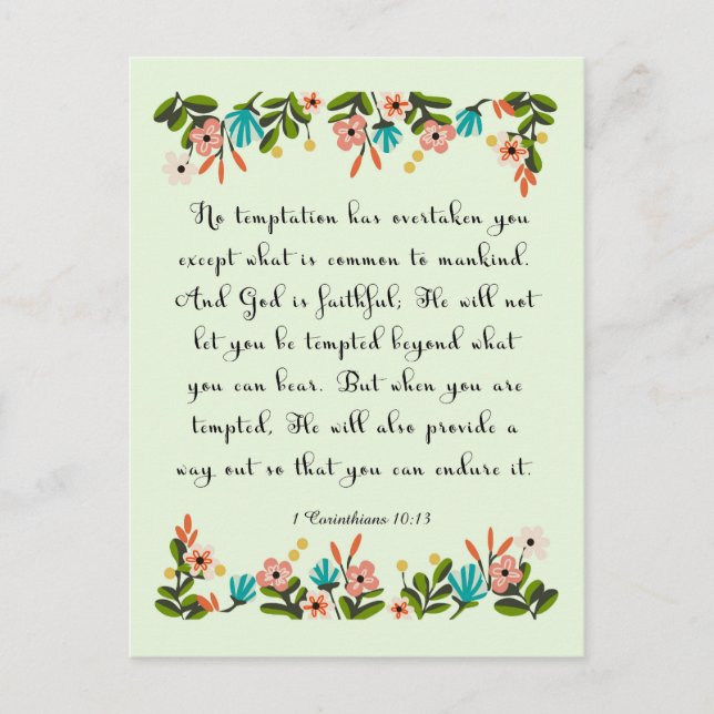 Bible Verses Art - 1 Corinthians 10:13 Postcard (Front)