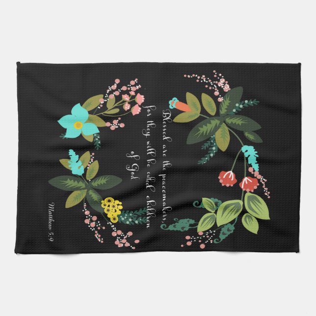 Bible Verses Art - Matthew 5:9 Tea Towel (Horizontal)