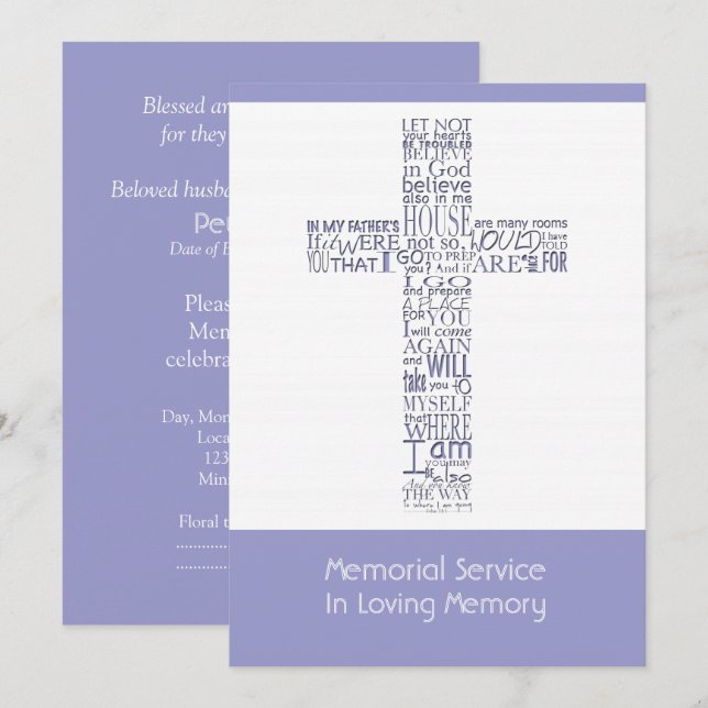 Bible Verses from John 14 Memorial Service 6 Invitation (Front/Back)