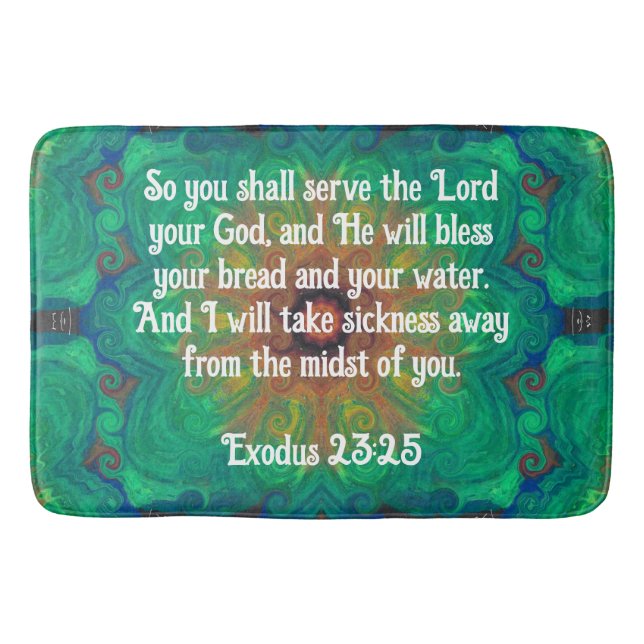 Bible Verses Healing Scripture Quote Exodus 23:25 Bath Mat (Front)