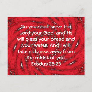 Bible Verses Healing Scripture Quote Exodus 23:25 Postcard