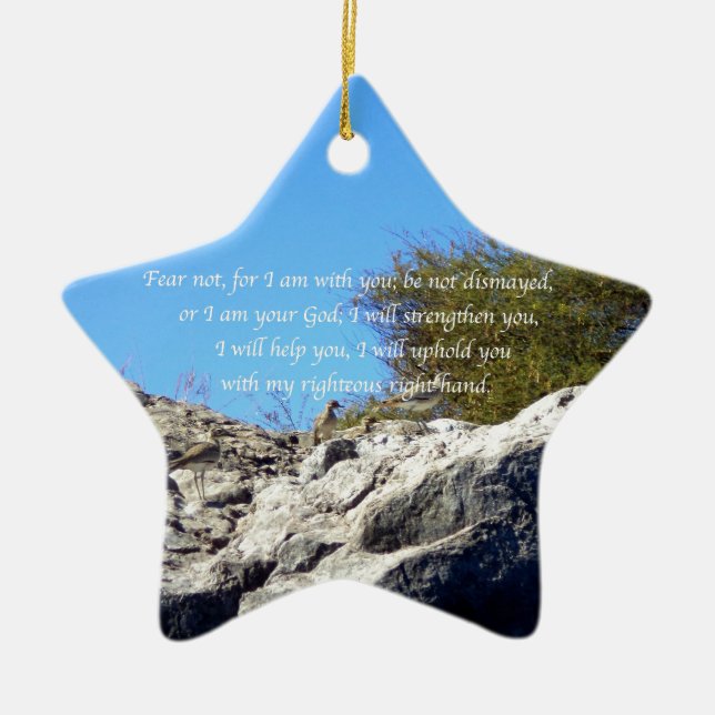 Bible Verses Inspirational Quote Isaiah 41:10 Ceramic Tree Decoration (Front)