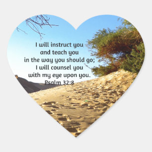 Bible Verses Inspirational Quote Psalm 32:8 Heart Sticker