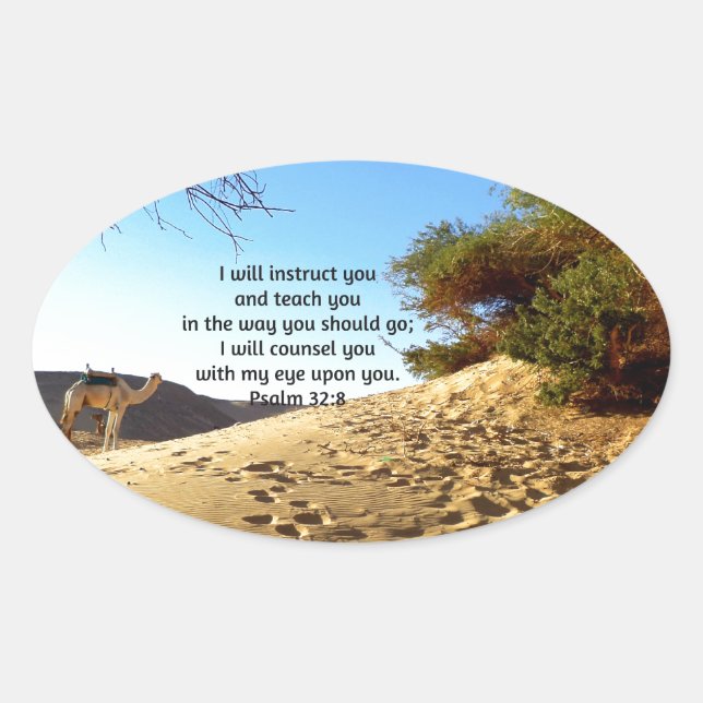 Bible Verses Inspirational Quote Psalm 32:8 Oval Sticker (Front)