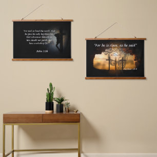 Bible Verses John 3:16 & Matthew 28:6 Hanging Tapestry