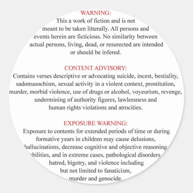 Bible Warning Label (Front)