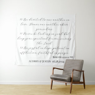 Bible Wedding Backdrop Banner Romans 12:10-12 Tapestry