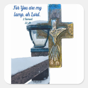 Bible: You are my lamp, oh Lord cross faith Samuel Square Sticker