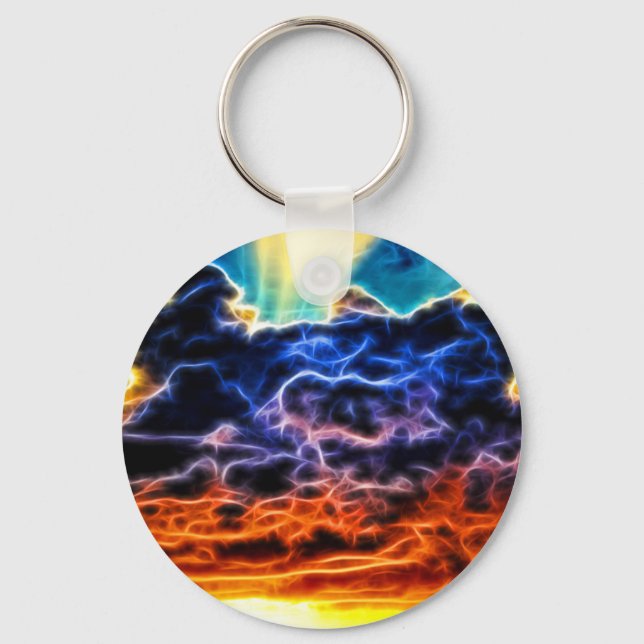 Biblical Electrified Cumulus Clouds Skyscape Key Ring (Front)