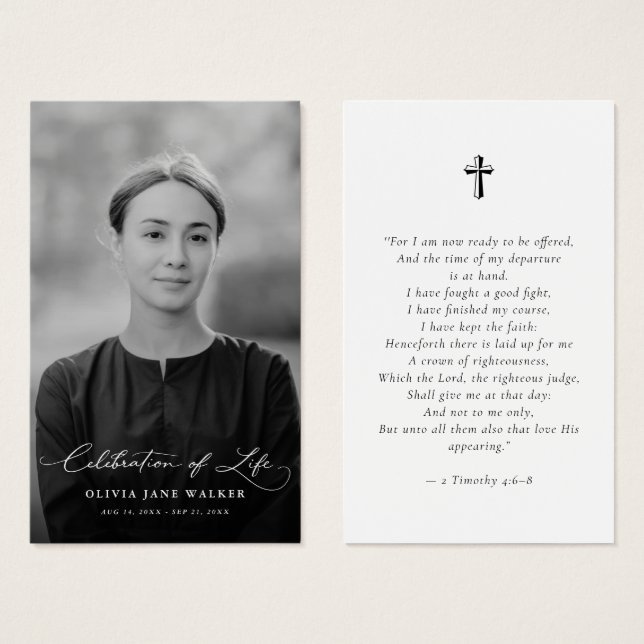 Biblical Faith Funeral Memorial Photo Prayer Card (Front & Back)
