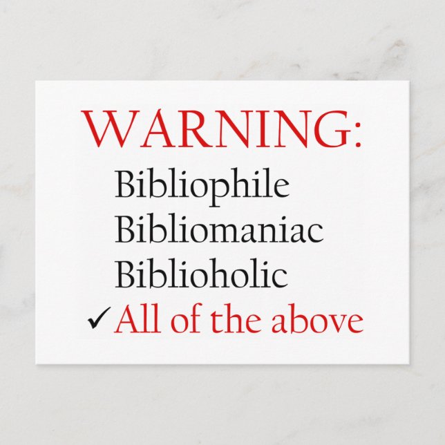 Biblio Warning Notice Postcard (Front)