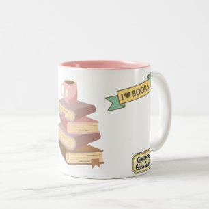 Bibliophile Coffee Mug with Stacked Book Graphic