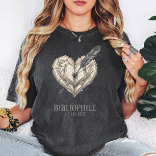 Bibliophile Heart Books Quill Pen Ink Splash T-Shirt