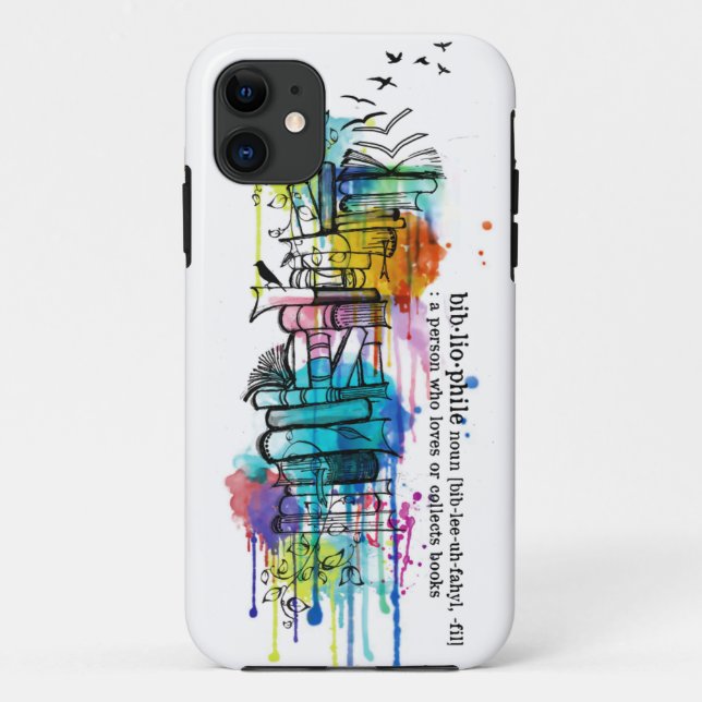 Bibliophile Watercolor Stack of Books Case-Mate iPhone Case (Back)